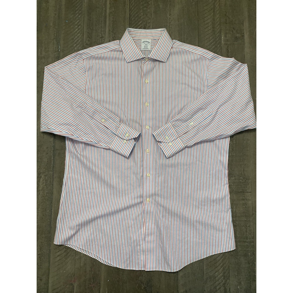 Brooks Brothers Regent Non iron Dress shirt Men's 16.5 2/3 Red White Blue Stripe